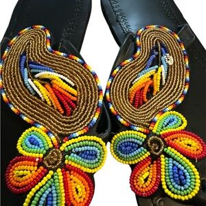 NWOT African Leather Masai Handbead Beach Boho Sandals Size 8.5
